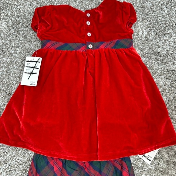 Sammy + Nat Baby Girls Red Velvet Christmas Dress‎ Outfit 6/12M Plaid Bow NWT - Picture 9 of 10